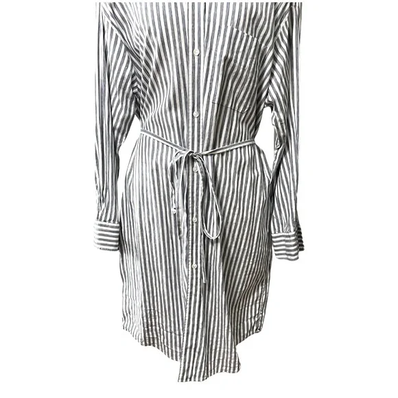 Vince Striped Belted Midi Shirt Dress, Blue/White, XL - Picture 11 of 13